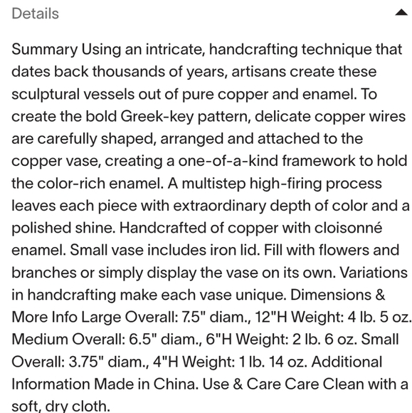 Greek Key Cloisonne Vase, Charcoal, Retail  Price $295.00US, Size Medium - Picture 4 of 12